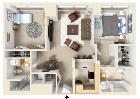 2 Bed 2 Bath 1094 SF Floor Plan at Residences at Manchester Place, New Hampshire